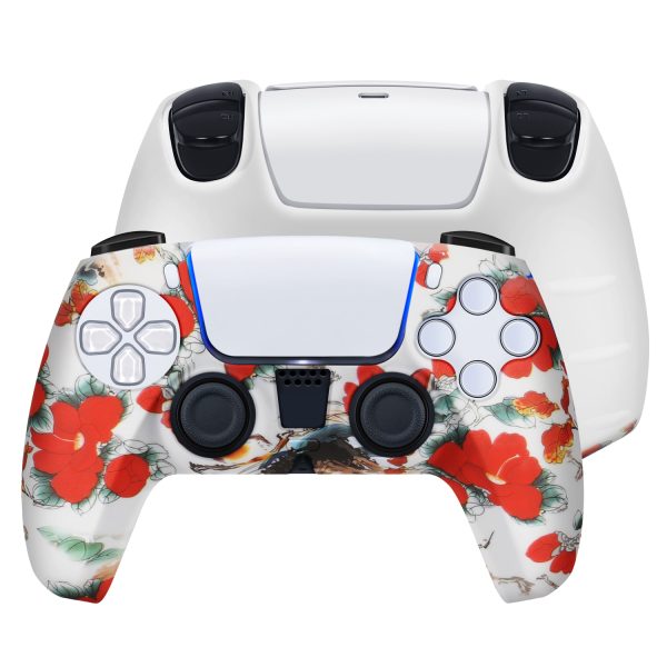 TNP Controller Case for PS5 Silicone Controller Skin for Dualsense Cover + 8 Pro Thumb Grips Set Sony Playstation 5 Skins Accessories Red Flower with Ergonomic Textured Grip - Image 5