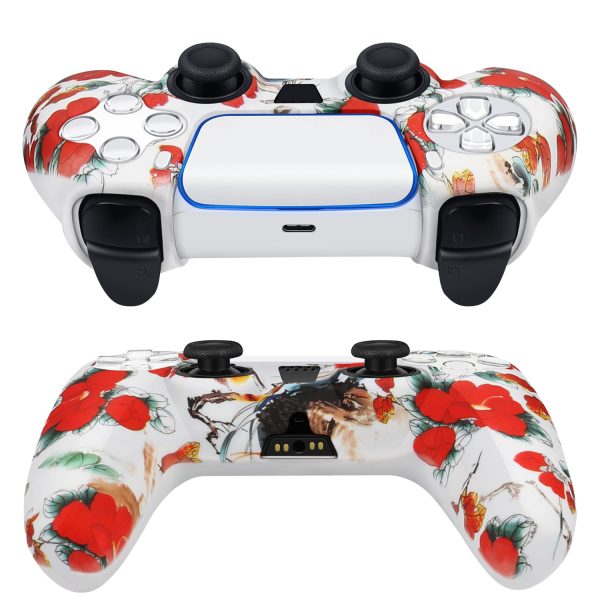 TNP Controller Case for PS5 Silicone Controller Skin for Dualsense Cover + 8 Pro Thumb Grips Set Sony Playstation 5 Skins Accessories Red Flower with Ergonomic Textured Grip - Image 7