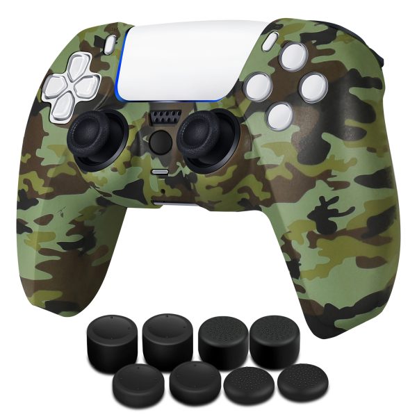TNP Controller Case for PS5 Silicone Controller Skin for Dualsense Cover + 8 Pro Thumb Grips Set Sony Playstation 5 Skins Accessories Camo Green with Ergonomic Textured Grip