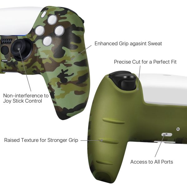 TNP Controller Case for PS5 Silicone Controller Skin for Dualsense Cover + 8 Pro Thumb Grips Set Sony Playstation 5 Skins Accessories Camo Green with Ergonomic Textured Grip - Image 2