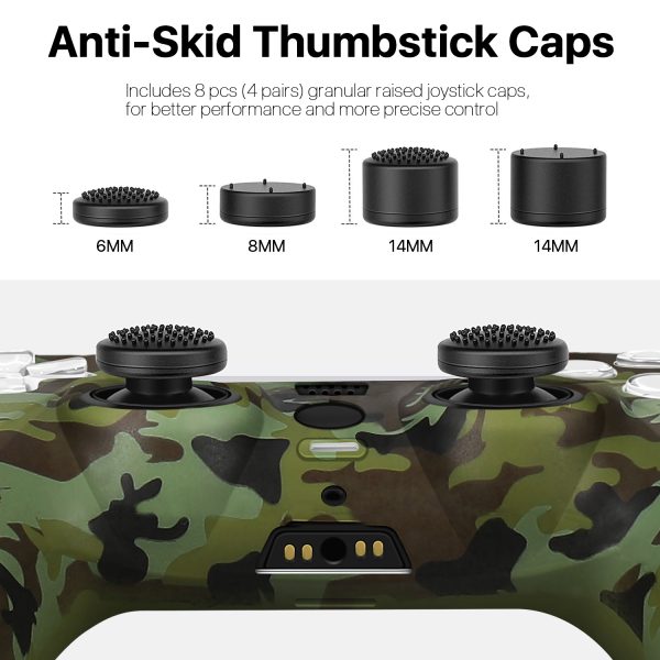 TNP Controller Case for PS5 Silicone Controller Skin for Dualsense Cover + 8 Pro Thumb Grips Set Sony Playstation 5 Skins Accessories Camo Green with Ergonomic Textured Grip - Image 3