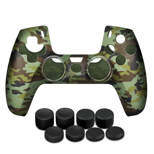 TNP Controller Case for PS5 Silicone Controller Skin for Dualsense Cover + 8 Pro Thumb Grips Set Sony Playstation 5 Skins Accessories Camo Green with Ergonomic Textured Grip - Image 7