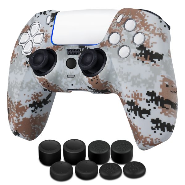 TNP Controller Case for PS5 Silicone Controller Skin for Dualsense Cover + 8 Pro Thumb Grips Set Sony Playstation 5 Skins Accessories Camo Gray with Ergonomic Textured Grip