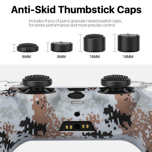 TNP Controller Case for PS5 Silicone Controller Skin for Dualsense Cover + 8 Pro Thumb Grips Set Sony Playstation 5 Skins Accessories Camo Gray with Ergonomic Textured Grip - Image 4