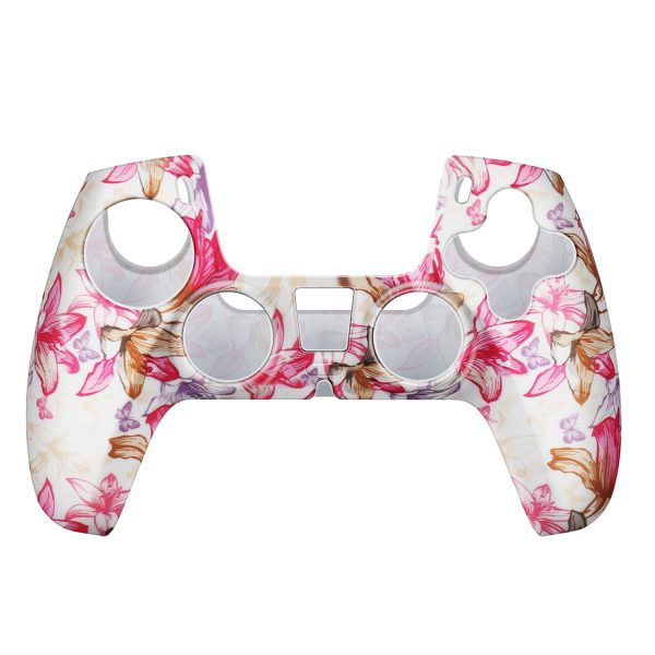 TNP Controller Case for PS5 Silicone Controller Skin for Dualsense Cover + 8 Pro Thumb Grips Set Sony Playstation 5 Skins Accessories Pink Flower with Ergonomic Textured Grip - Image 2
