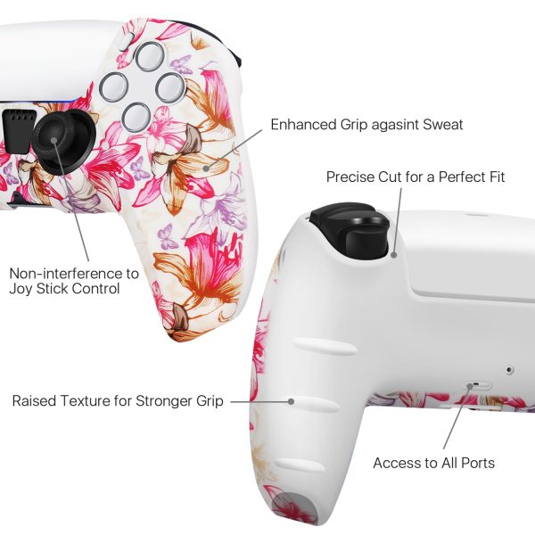 TNP Controller Case for PS5 Silicone Controller Skin for Dualsense Cover + 8 Pro Thumb Grips Set Sony Playstation 5 Skins Accessories Pink Flower with Ergonomic Textured Grip - Image 3
