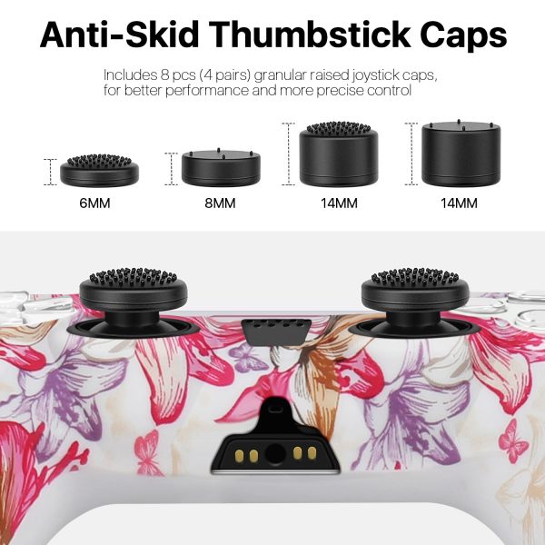 TNP Controller Case for PS5 Silicone Controller Skin for Dualsense Cover + 8 Pro Thumb Grips Set Sony Playstation 5 Skins Accessories Pink Flower with Ergonomic Textured Grip - Image 4