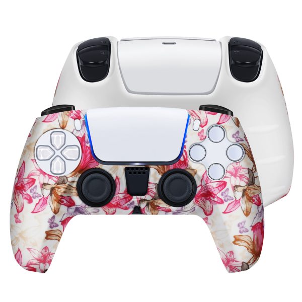 TNP Controller Case for PS5 Silicone Controller Skin for Dualsense Cover + 8 Pro Thumb Grips Set Sony Playstation 5 Skins Accessories Pink Flower with Ergonomic Textured Grip - Image 5