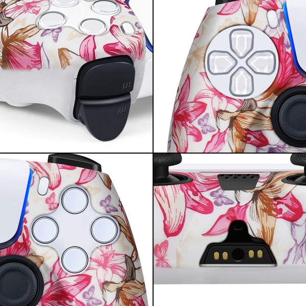 TNP Controller Case for PS5 Silicone Controller Skin for Dualsense Cover + 8 Pro Thumb Grips Set Sony Playstation 5 Skins Accessories Pink Flower with Ergonomic Textured Grip - Image 6