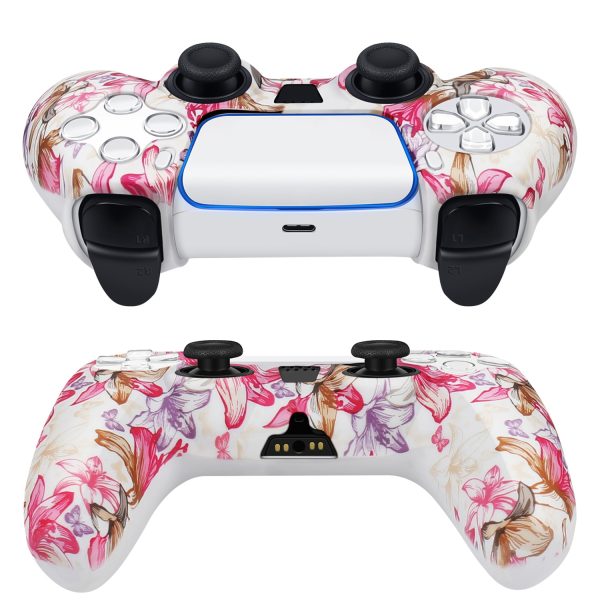 TNP Controller Case for PS5 Silicone Controller Skin for Dualsense Cover + 8 Pro Thumb Grips Set Sony Playstation 5 Skins Accessories Pink Flower with Ergonomic Textured Grip - Image 7