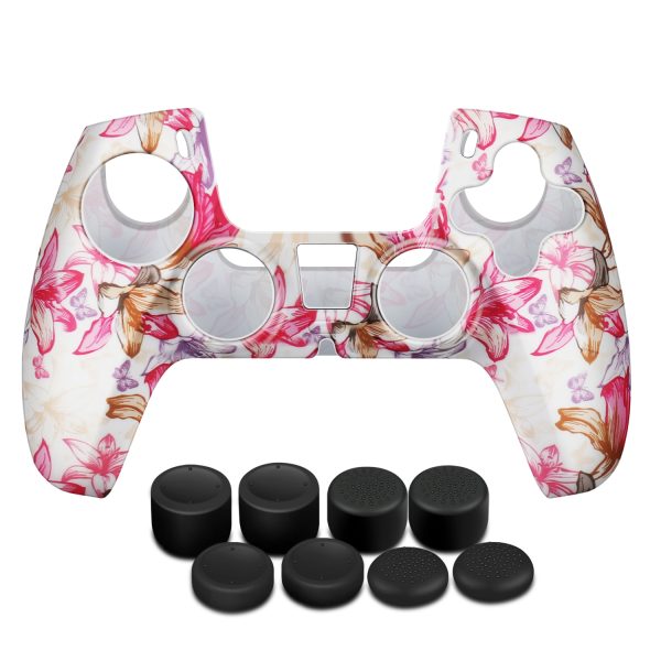 TNP Controller Case for PS5 Silicone Controller Skin for Dualsense Cover + 8 Pro Thumb Grips Set Sony Playstation 5 Skins Accessories Pink Flower with Ergonomic Textured Grip - Image 8