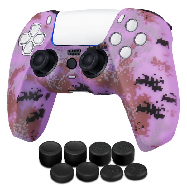TNP Controller Case for PS5 Silicone Controller Skin for Dualsense Cover + 8 Pro Thumb Grips Set Sony Playstation 5 Skins Accessories Camo Purple with Ergonomic Textured Grip