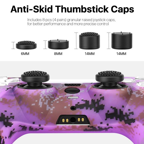 TNP Controller Case for PS5 Silicone Controller Skin for Dualsense Cover + 8 Pro Thumb Grips Set Sony Playstation 5 Skins Accessories Camo Purple with Ergonomic Textured Grip - Image 4