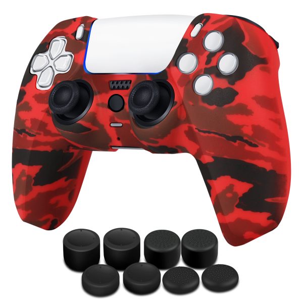 TNP Controller Case for PS5 Silicone Controller Skin for Dualsense Cover + 8 Pro Thumb Grips Set Sony Playstation 5 Skins Accessories Camo Red with Ergonomic Textured Grip