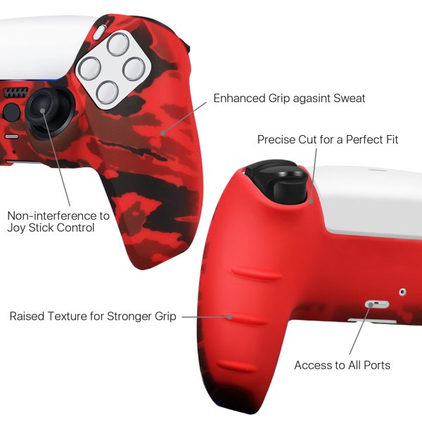 TNP Controller Case for PS5 Silicone Controller Skin for Dualsense Cover + 8 Pro Thumb Grips Set Sony Playstation 5 Skins Accessories Camo Red with Ergonomic Textured Grip - Image 3