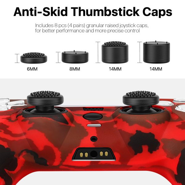 TNP Controller Case for PS5 Silicone Controller Skin for Dualsense Cover + 8 Pro Thumb Grips Set Sony Playstation 5 Skins Accessories Camo Red with Ergonomic Textured Grip - Image 4