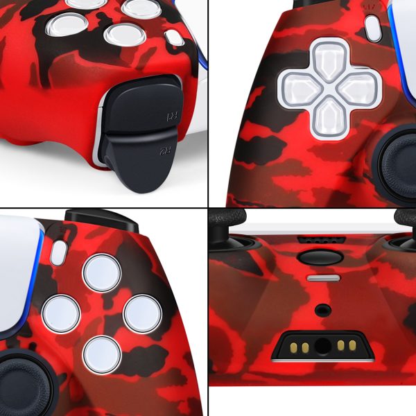 TNP Controller Case for PS5 Silicone Controller Skin for Dualsense Cover + 8 Pro Thumb Grips Set Sony Playstation 5 Skins Accessories Camo Red with Ergonomic Textured Grip - Image 6