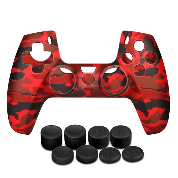 TNP Controller Case for PS5 Silicone Controller Skin for Dualsense Cover + 8 Pro Thumb Grips Set Sony Playstation 5 Skins Accessories Camo Red with Ergonomic Textured Grip - Image 8