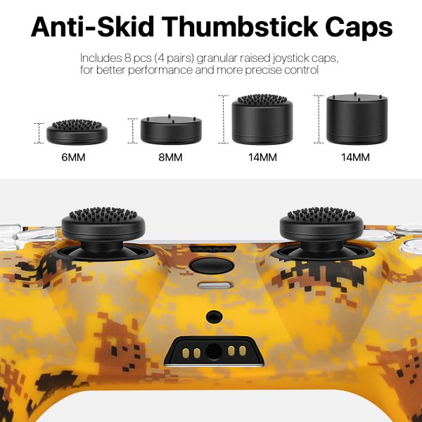 TNP Controller Case for PS5 Silicone Controller Skin for Dualsense Cover + 8 Pro Thumb Grips Set Sony Playstation 5 Skins Accessories Camo Yellow with Ergonomic Textured Grip - Image 4