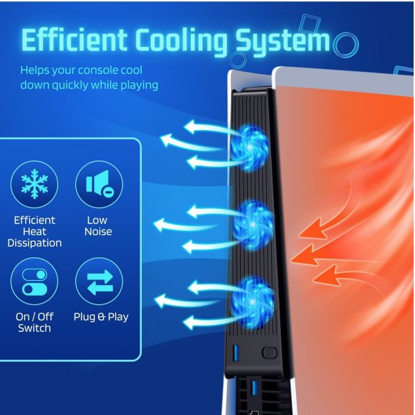 TNP Cooling Fan for PS5 - External High-Speed Silent Cooler Fan for Playstation 5 Disc and Digital Edition - Built-In 3 Fans, Light Indicator, Extra USB Port - Image 2
