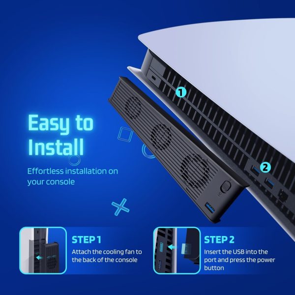 TNP Cooling Fan for PS5 - External High-Speed Silent Cooler Fan for Playstation 5 Disc and Digital Edition - Built-In 3 Fans, Light Indicator, Extra USB Port - Image 3