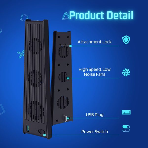 TNP Cooling Fan for PS5 - External High-Speed Silent Cooler Fan for Playstation 5 Disc and Digital Edition - Built-In 3 Fans, Light Indicator, Extra USB Port - Image 6