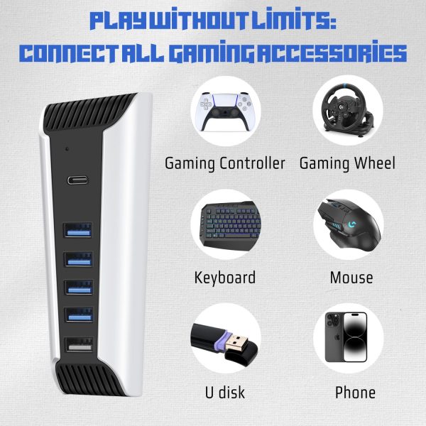 TNP USB Hub for PS5 Console - High-Speed USB Port Extender Expansion Adapter with 4x USB 2.0, 1x USB 3.1 & 1x Charging Port for Playstation UHD & Digital Edition (Not Fit for PS5 Slim) - Image 2