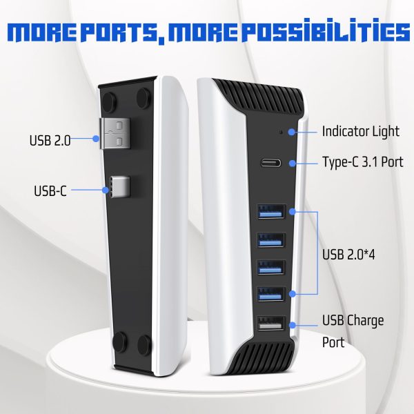 TNP USB Hub for PS5 Console - High-Speed USB Port Extender Expansion Adapter with 4x USB 2.0, 1x USB 3.1 & 1x Charging Port for Playstation UHD & Digital Edition (Not Fit for PS5 Slim) - Image 4