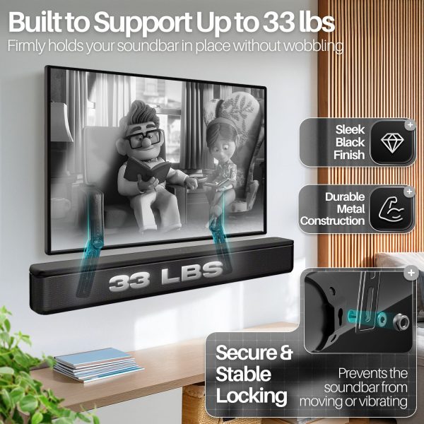TNP Universal Soundbar Mount Under TV or Above - Sound Bar TV Mount Bracket Fits Most Speaker Brands Up to 33 Lbs with Adjustable Plates & Swivel Compatible with Sony, LG, Vizio, Bose, Yamaha, Samsung - Image 3