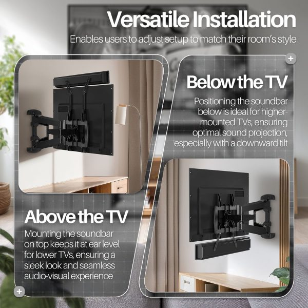 TNP Universal Soundbar Mount Under TV or Above - Sound Bar TV Mount Bracket Fits Most Speaker Brands Up to 33 Lbs with Adjustable Plates & Swivel Compatible with Sony, LG, Vizio, Bose, Yamaha, Samsung - Image 5