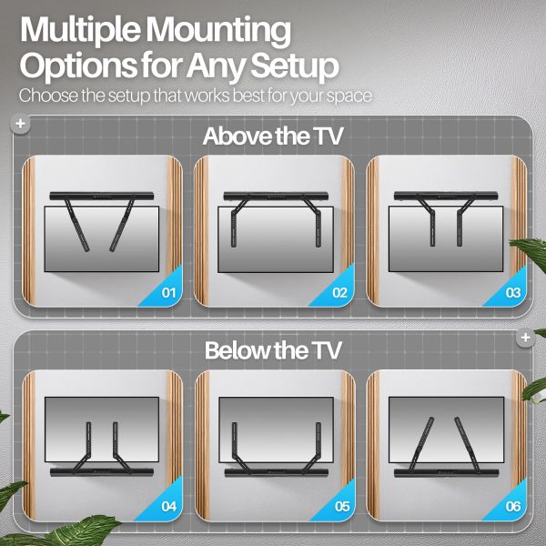 TNP Universal Soundbar Mount Under TV or Above - Sound Bar TV Mount Bracket Fits Most Speaker Brands Up to 33 Lbs with Adjustable Plates & Swivel Compatible with Sony, LG, Vizio, Bose, Yamaha, Samsung - Image 6