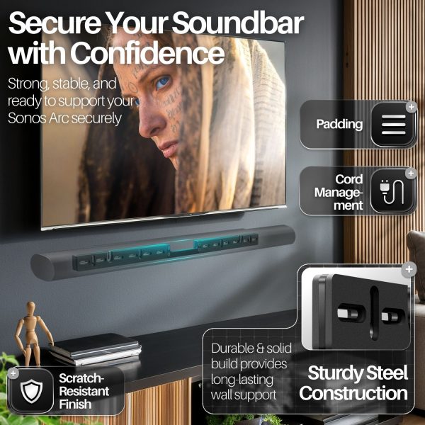 TNP Wall Mount Bracket Compatible with Sonos Arc Ultra and Sonos Arc Soundbar - Hidden Floating Hanging Style Design Sound Bar Mounting for Under TV Installation, Hardware Kit Included, Black - Image 3