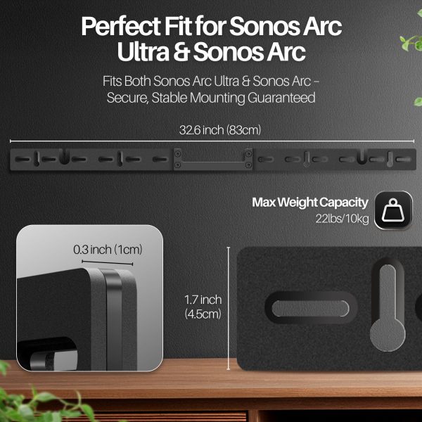 TNP Wall Mount Bracket Compatible with Sonos Arc Ultra and Sonos Arc Soundbar - Hidden Floating Hanging Style Design Sound Bar Mounting for Under TV Installation, Hardware Kit Included, Black - Image 6