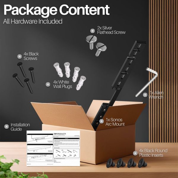TNP Wall Mount Bracket Compatible with Sonos Arc Ultra and Sonos Arc Soundbar - Hidden Floating Hanging Style Design Sound Bar Mounting for Under TV Installation, Hardware Kit Included, Black - Image 9