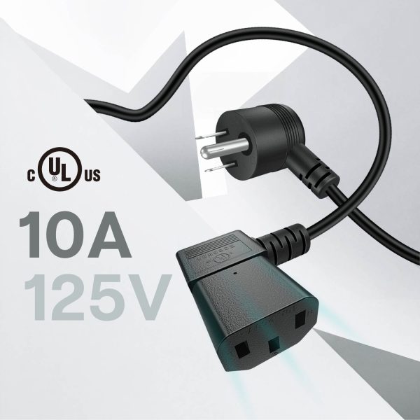 TNP 90 Degree PC Power Cord - Right Angle Computer Power Cable 3 Prong Replacement for Monitor, TV, Laptop - Universal AC Power Supply Cord Plug Wire, NEMA 5-15P to IEC320C13 UL, 10A/125V, 15 ft - Image 3