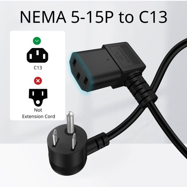 TNP 90 Degree PC Power Cord - Right Angle Computer Power Cable 3 Prong Replacement for Monitor, TV, Laptop - Universal AC Power Supply Cord Plug Wire, NEMA 5-15P to IEC320C13 UL, 10A/125V, 15 ft - Image 4
