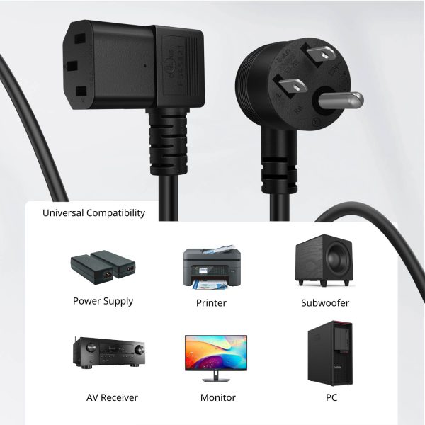 TNP 90 Degree PC Power Cord - Right Angle Computer Power Cable 3 Prong Replacement for Monitor, TV, Laptop - Universal AC Power Supply Cord Plug Wire, NEMA 5-15P to IEC320C13 UL, 10A/125V, 15 ft - Image 5