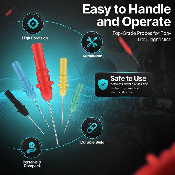 Hantek Probe Kit HT307 - Back Probe Pins Set - Oscilloscope Probes for Automotive Diagnostic Test Accessories Repair Tools Back Pinning Probes (Set of 5, Assorted Colors) - Image 4