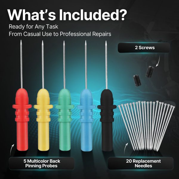 Hantek Probe Kit HT307 - Back Probe Pins Set - Oscilloscope Probes for Automotive Diagnostic Test Accessories Repair Tools Back Pinning Probes (Set of 5, Assorted Colors) - Image 8