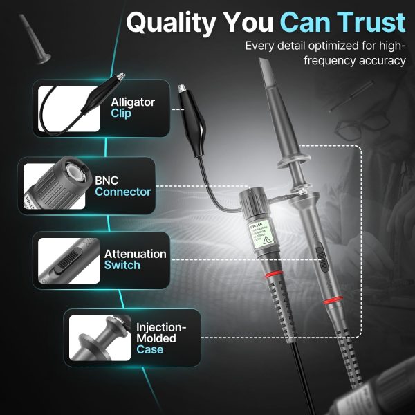 Hantek PP-150 2 PCS X1/X10 100MHz Oscilloscope Scope Clip Probes with Free Accessory Kit Pack For HP Tektronix Hitachi 200V-600V - Image 7