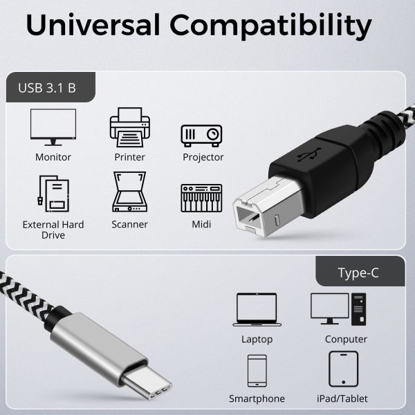 TNP Premium USB C to USB B Cable - High-Speed Printer Cable to USB C, MIDI to USB C, Durable, Universally Compatible USB Type B 2.0 to USB Type C Cord - 3.3 Ft, 1 Meter - Image 3