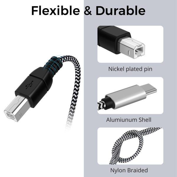 TNP Premium USB C to USB B Cable - High-Speed Printer Cable to USB C, MIDI to USB C, Durable, Universally Compatible USB Type B 2.0 to USB Type C Cord - 6.6 Ft, 2 Meters - Image 4