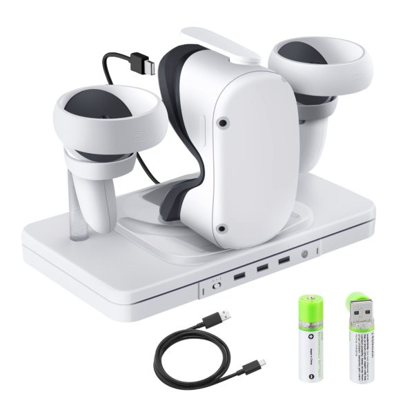 TNP Charging Dock for Oculus Quest 2 - VR Headset and Controller Charging Dock Station USB-C Cable Fast Charging and Data Transfer with  RGB Light, 3x USB 2.0 Ports and 2x Rechargeable Batteries