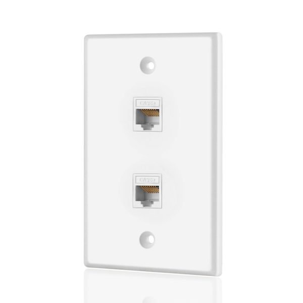 TNP Ethernet Wall Plate Dual Cat5e Port - 1 Gang Double Cat 5 Wall Plate - 2 Port RJ45 Faceplate Network Cable Outlet Cover Female to Female Keystone White - Image 2