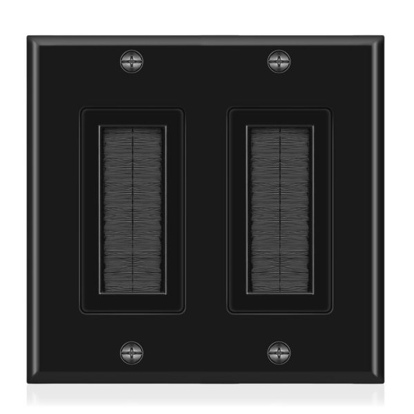 TNP Brush Wall Plate with Mounting Bracket Kit Double 2 Gang Cable Entry Access Brush Bristles Style Strap Opening Port Insert Socket Wiring Plug Jack Decorative Face Cover Outlet Mount Panel (Black) - Image 2