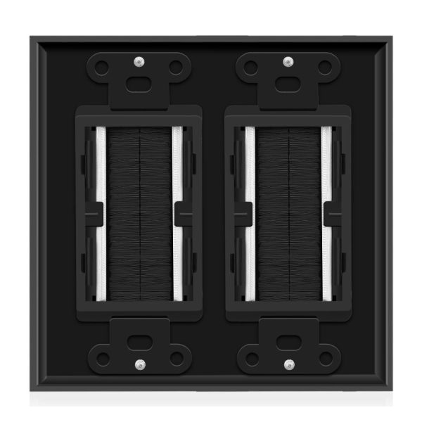 TNP Brush Wall Plate with Mounting Bracket Kit Double 2 Gang Cable Entry Access Brush Bristles Style Strap Opening Port Insert Socket Wiring Plug Jack Decorative Face Cover Outlet Mount Panel (Black) - Image 3
