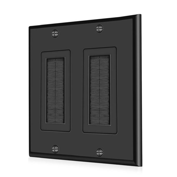 TNP Brush Wall Plate with Mounting Bracket Kit Double 2 Gang Cable Entry Access Brush Bristles Style Strap Opening Port Insert Socket Wiring Plug Jack Decorative Face Cover Outlet Mount Panel (Black) - Image 4