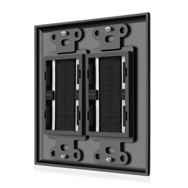 TNP Brush Wall Plate with Mounting Bracket Kit Double 2 Gang Cable Entry Access Brush Bristles Style Strap Opening Port Insert Socket Wiring Plug Jack Decorative Face Cover Outlet Mount Panel (Black) - Image 5