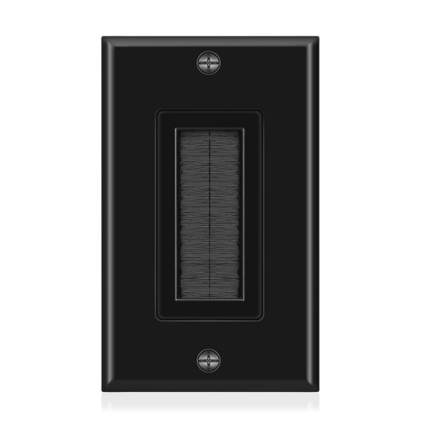 TNP Brush Wall Plate with Mounting Bracket Kit Single Gang Cable Entry Access Brush Bristles Style Strap Opening Port Insert Socket Wiring Plug Jack Decorative Face Cover Outlet Mount Panel (Black) - Image 2