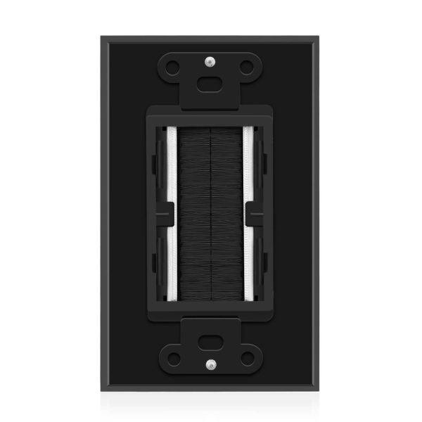 TNP Brush Wall Plate with Mounting Bracket Kit Single Gang Cable Entry Access Brush Bristles Style Strap Opening Port Insert Socket Wiring Plug Jack Decorative Face Cover Outlet Mount Panel (Black) - Image 3